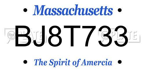 BJ8T733 Massachusetts License Plate