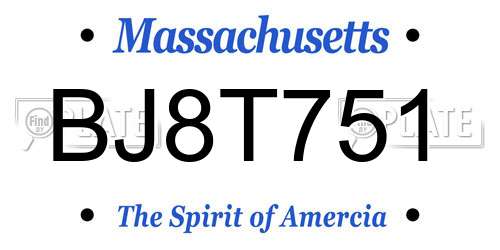 BJ8T751 Massachusetts License Plate