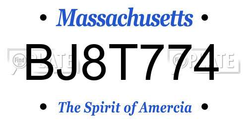 BJ8T774 Massachusetts License Plate
