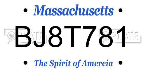 BJ8T781 Massachusetts License Plate