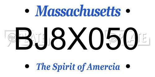 BJ8X050 Massachusetts License Plate