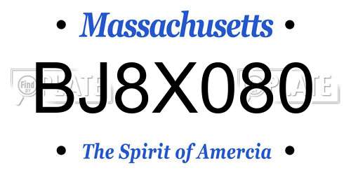 BJ8X080 Massachusetts License Plate