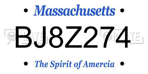 BJ8Z274 Massachusetts License Plate