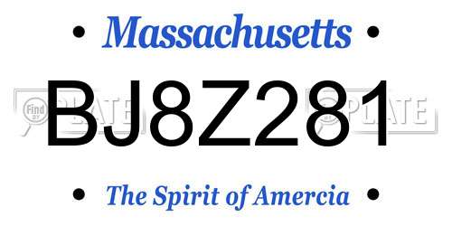 BJ8Z281 Massachusetts License Plate