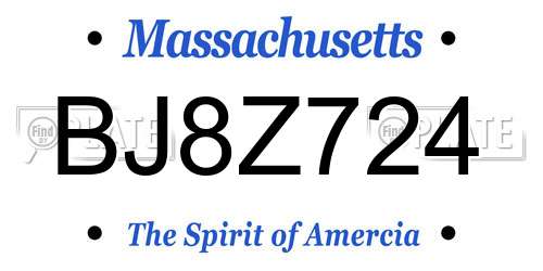 BJ8Z724 Massachusetts License Plate