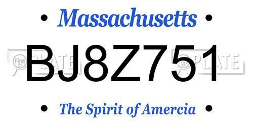 BJ8Z751 Massachusetts License Plate
