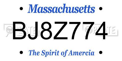 BJ8Z774 Massachusetts License Plate