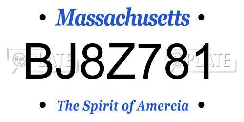 BJ8Z781 Massachusetts License Plate