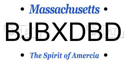 BJBXDBD Massachusetts License Plate