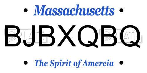 BJBXQBQ Massachusetts License Plate