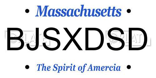 BJSXDSD Massachusetts License Plate