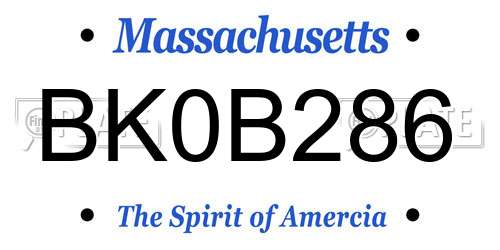 BK0B286 Massachusetts License Plate