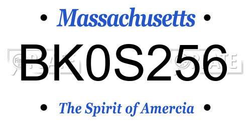BK0S256 Massachusetts License Plate
