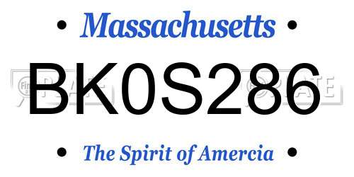 BK0S286 Massachusetts License Plate
