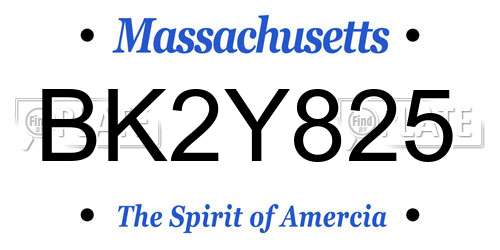 BK2Y825 Massachusetts License Plate