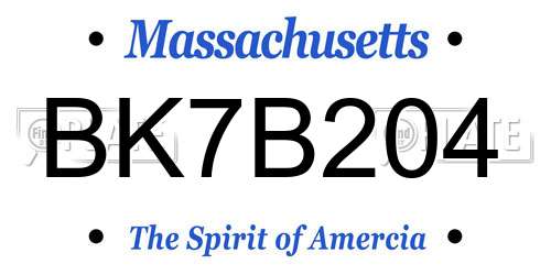 BK7B204 Massachusetts License Plate