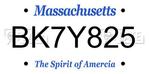 BK7Y825 Massachusetts License Plate