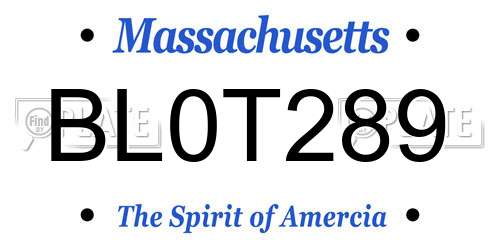 BL0T289 Massachusetts License Plate
