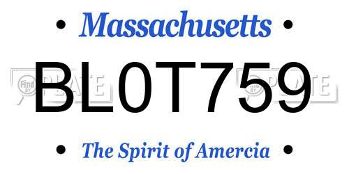 BL0T759 Massachusetts License Plate