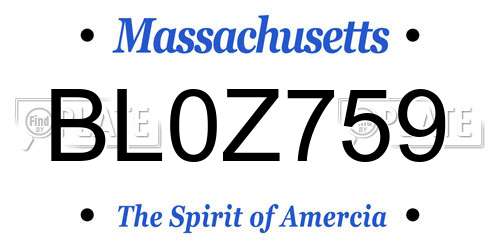 BL0Z759 Massachusetts License Plate