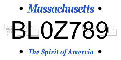 BL0Z789 Massachusetts License Plate
