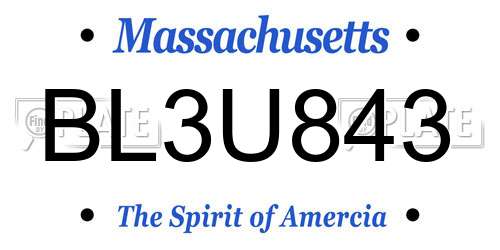 BL3U843 Massachusetts License Plate