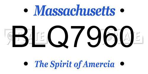 BLQ7960 Massachusetts License Plate