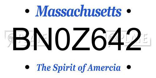 BN0Z642 Massachusetts License Plate