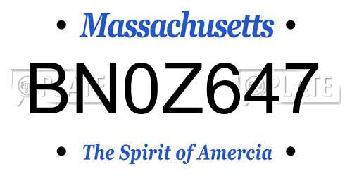BN0Z647 Massachusetts License Plate