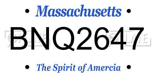 BNQ2647 Massachusetts License Plate