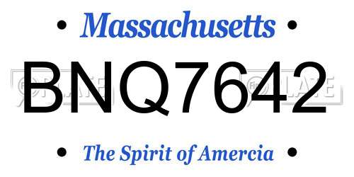 BNQ7642 Massachusetts License Plate