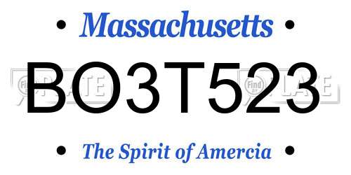 BO3T523 Massachusetts License Plate