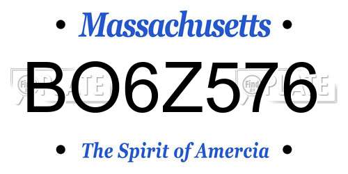 BO6Z576 Massachusetts License Plate