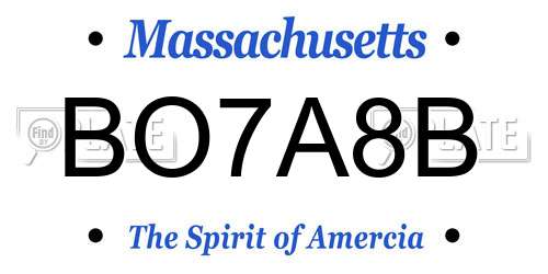BO7A8B Massachusetts License Plate