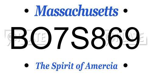 BO7S869 Massachusetts License Plate