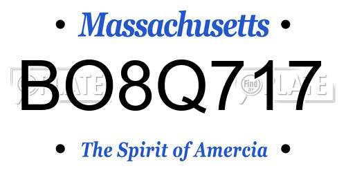 BO8Q717 Massachusetts License Plate