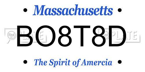 BO8T8D Massachusetts License Plate
