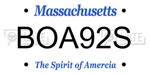 BOA92S Massachusetts License Plate