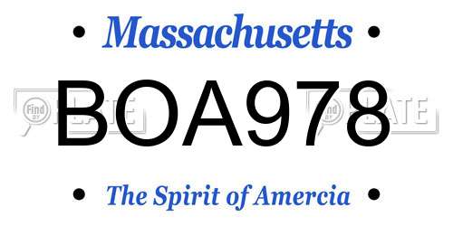 BOA978 Massachusetts License Plate