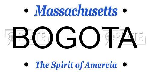 BOGOTA Massachusetts License Plate