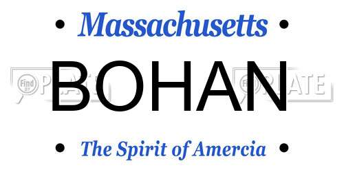 BOHAN Massachusetts License Plate
