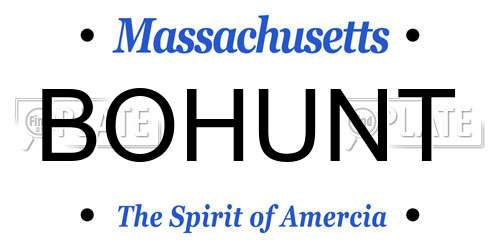 BOHUNT Massachusetts License Plate