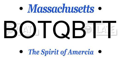 BOTQBTT Massachusetts License Plate