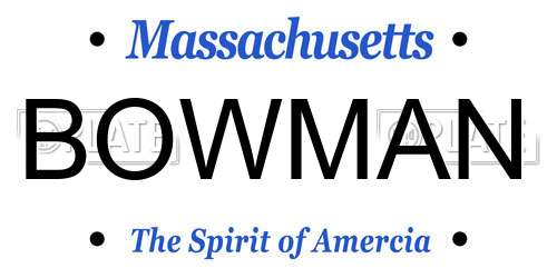 BOWMAN Massachusetts License Plate