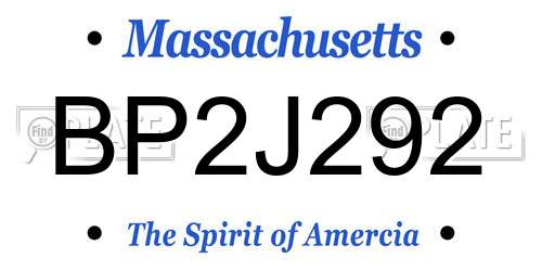 BP2J292 Massachusetts License Plate