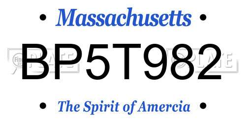 BP5T982 Massachusetts License Plate