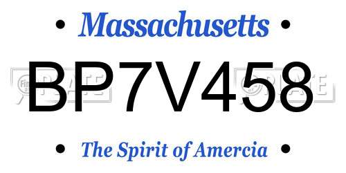 BP7V458 Massachusetts License Plate