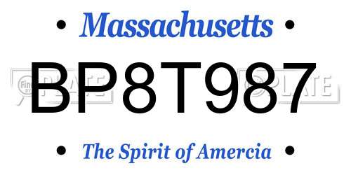 BP8T987 Massachusetts License Plate