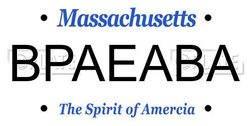 BPAEABA Massachusetts License Plate