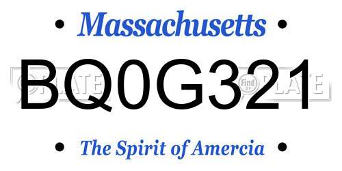 BQ0G321 Massachusetts License Plate